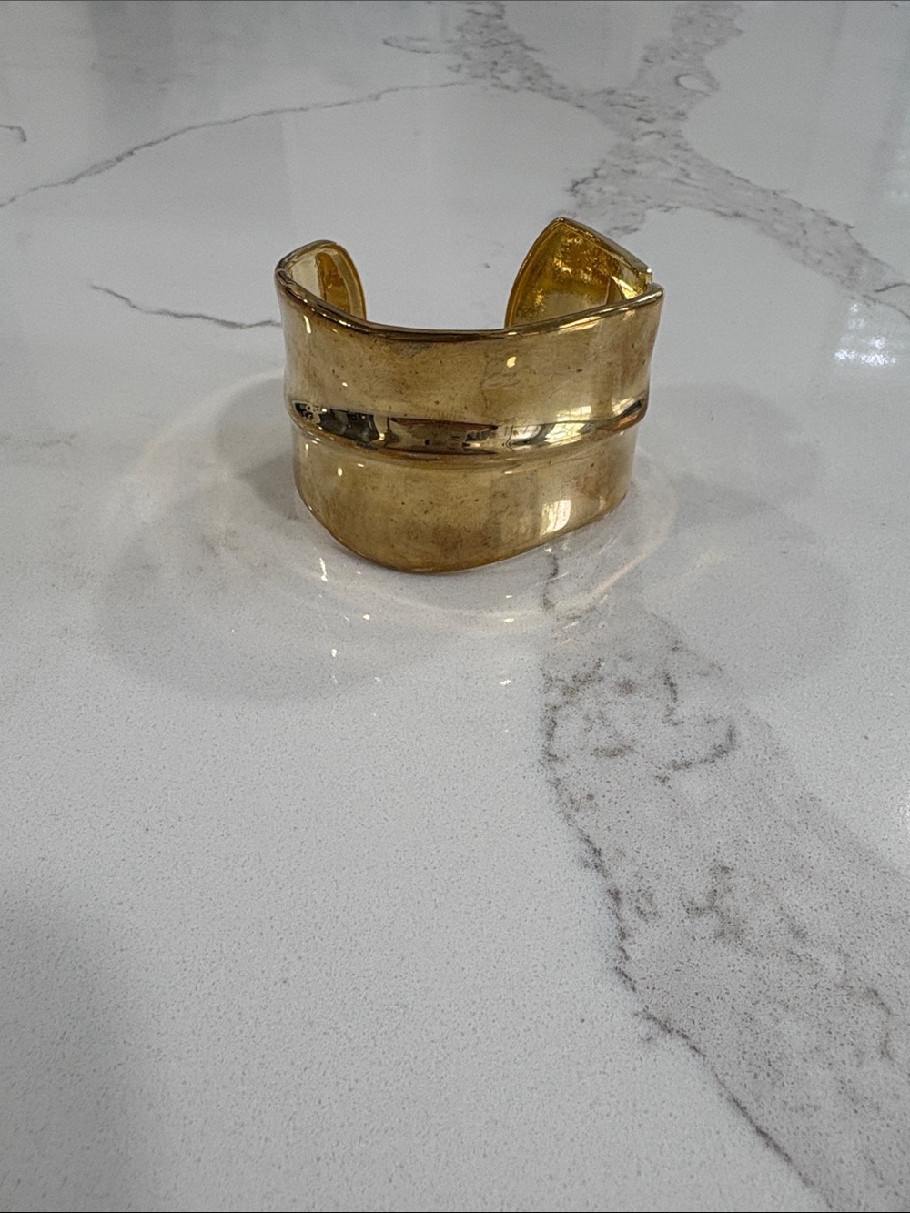 Gold Cuff Bracelet Wide Organic Shape Open Bangle - Picture 4 of 7